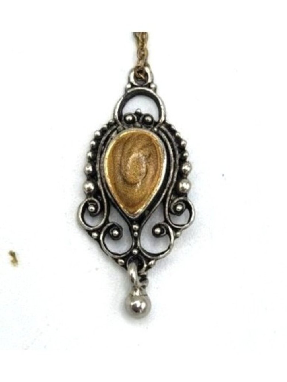 Silver Tone Pendant With Yellow Enamel Accent